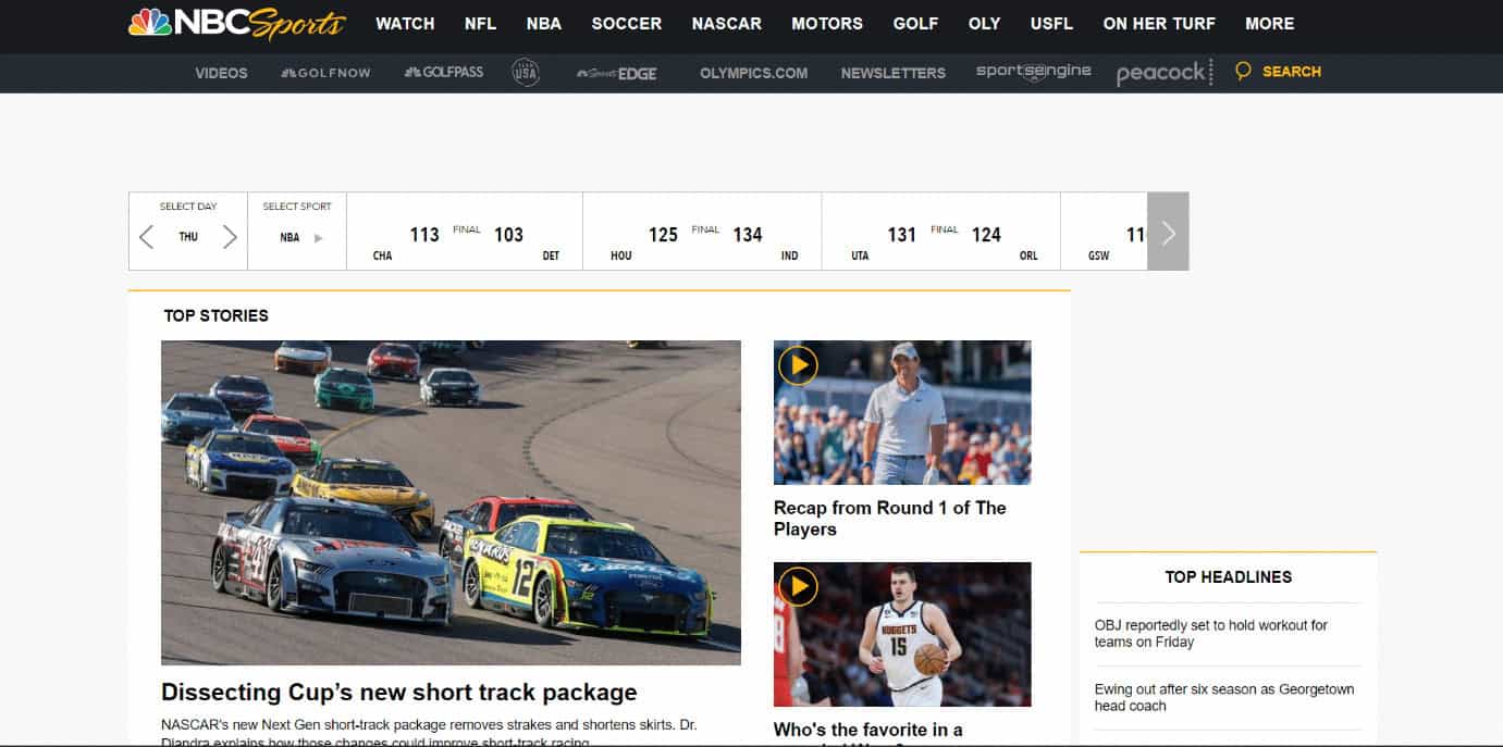 NBC Sports web page. 15 Best Live Sports App for Firestick