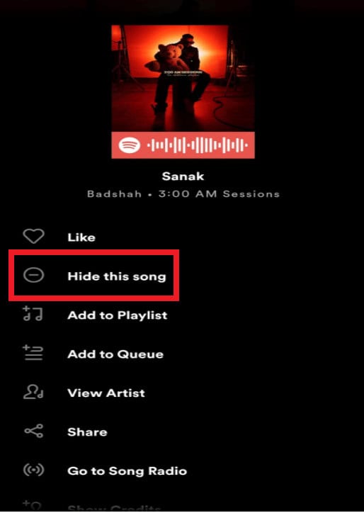 Now select the Hide this song option. 