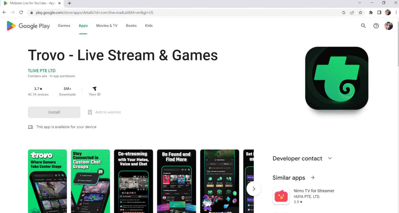 Official Page of Trovo Live in Google play