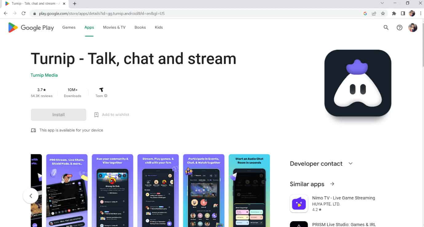 Official Page of Turnip in Google play