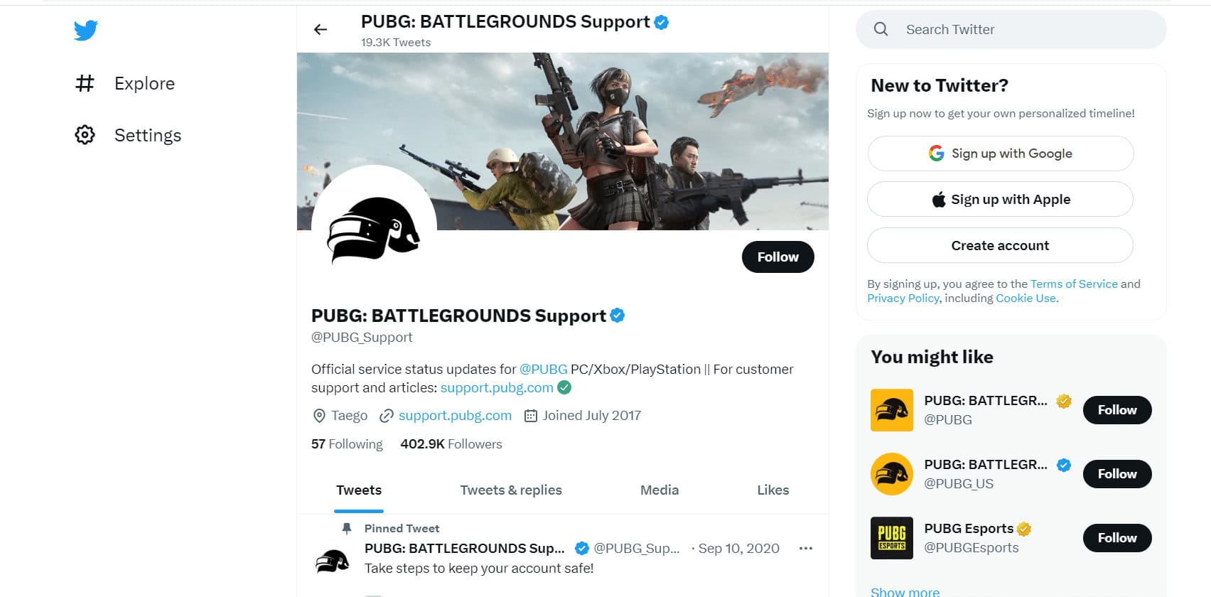 Official twitter page of pubg