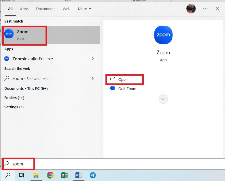 Open the Zoom app from the search bar | How to Unmute on Zoom Phone Call