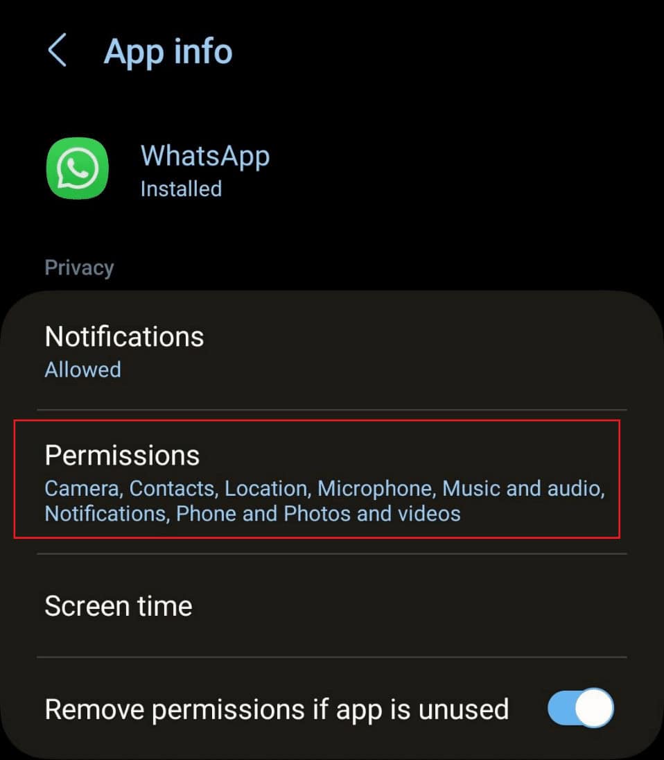 Tap on Permissions