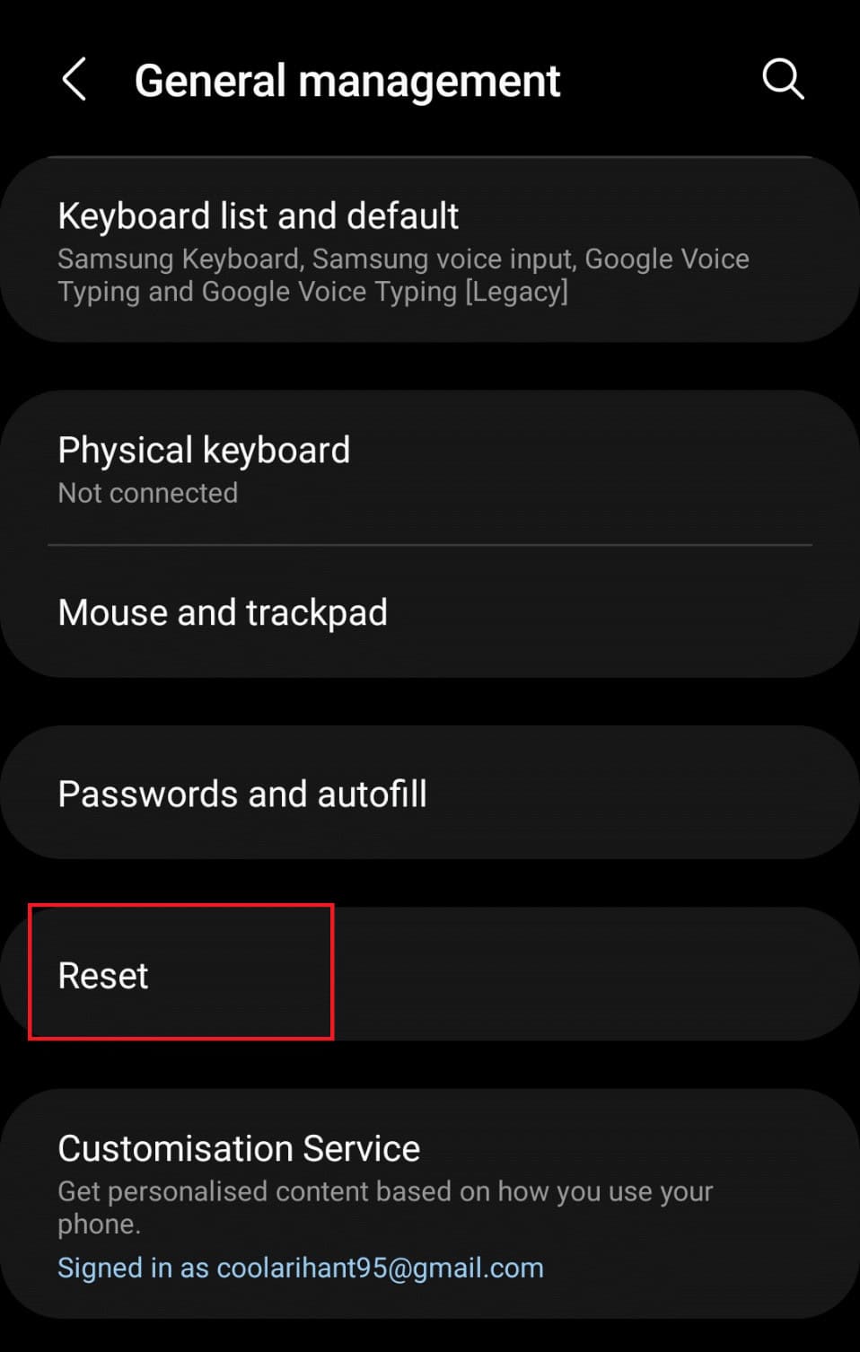 tap on Reset