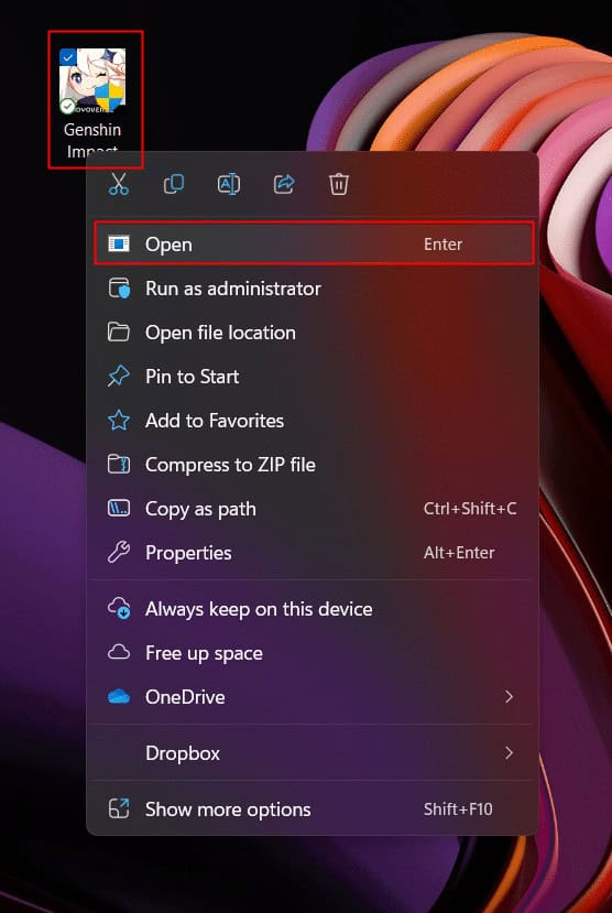 Right click on the Genshin Impact icon on your PC and click on Open to launch the Genshin Impact launcher