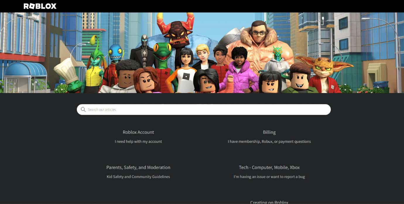 Roblox Support Page. Fix Roblox Error Code 772