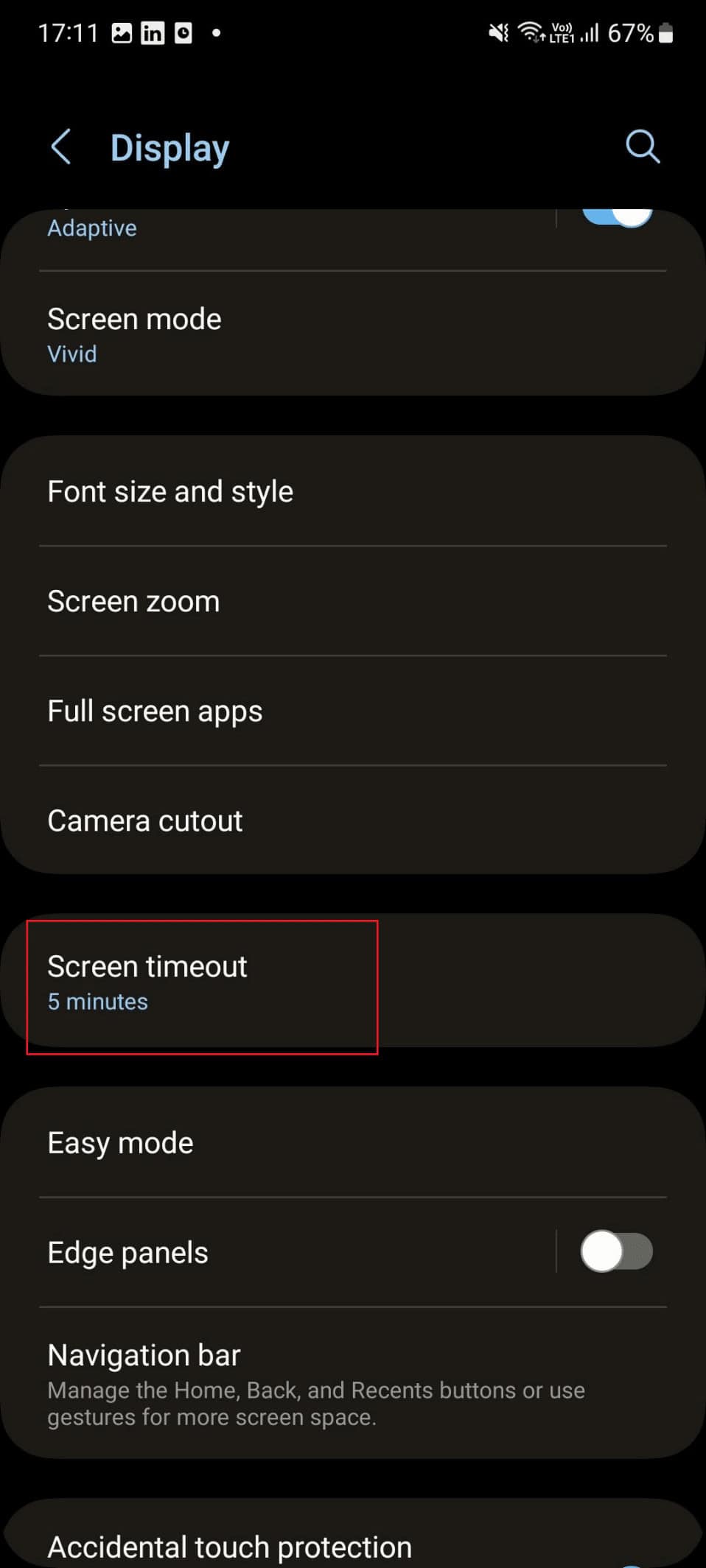 screen timeout s21