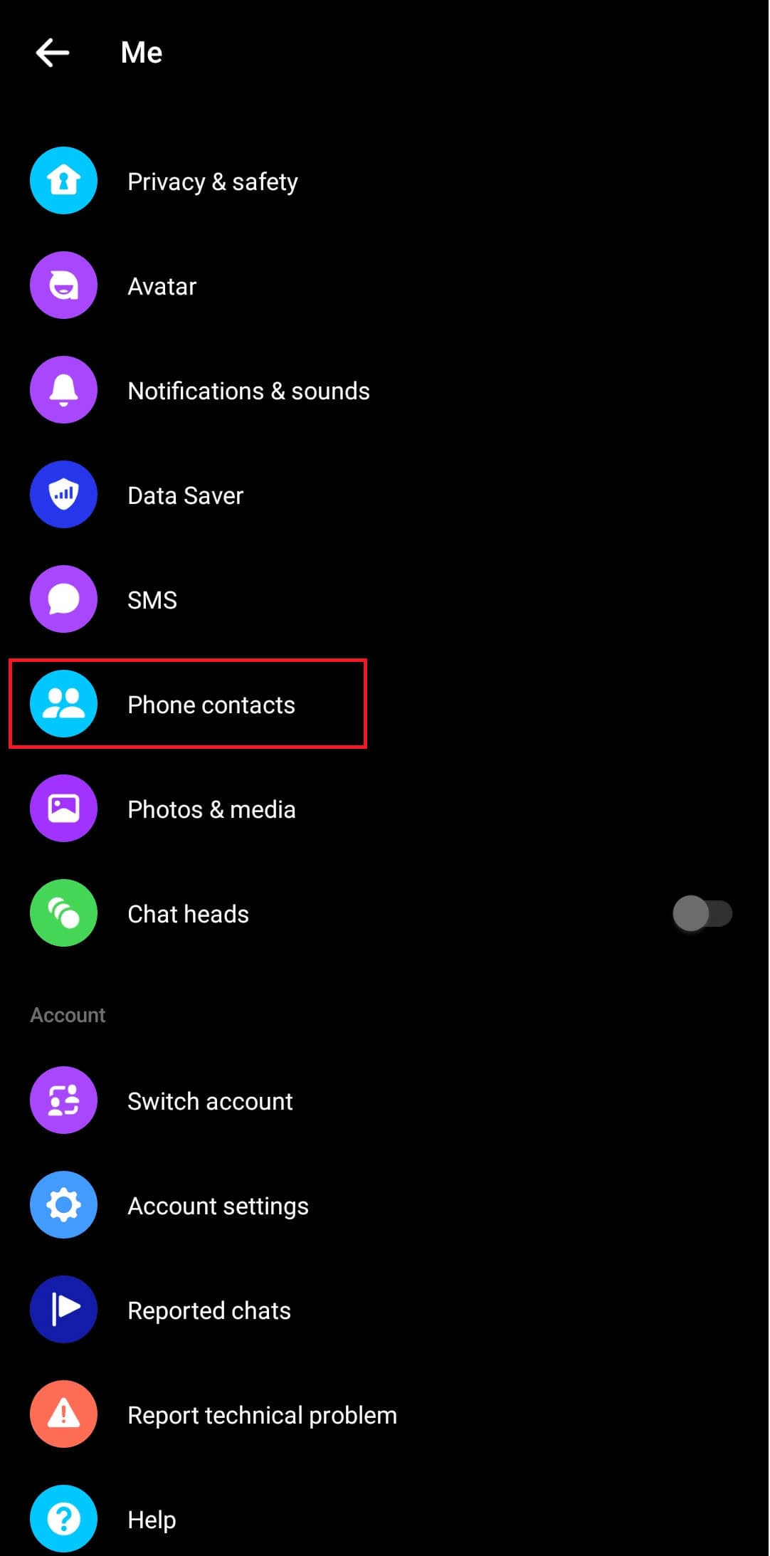 Scroll and navigate to Phone contacts option. 