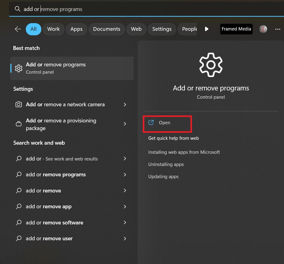 Search Add or remove programs and click on Open the application. Fix Valorant Error Code 29
