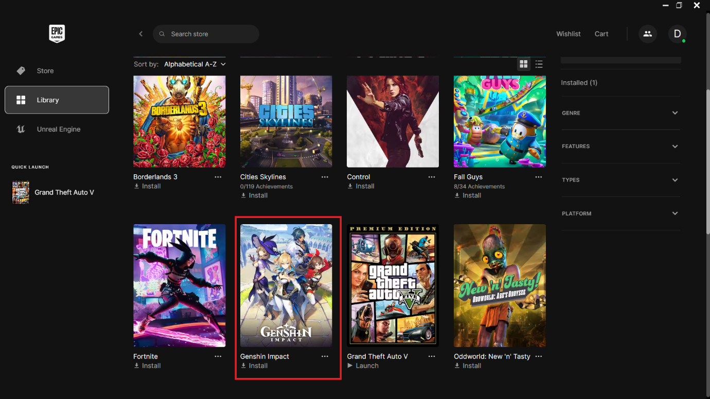 Search for Genshin Impact and click on it