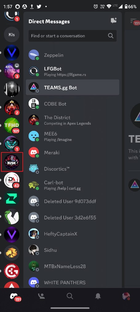 Search for the server you want to leave on the left hand sidebar and tap on it.