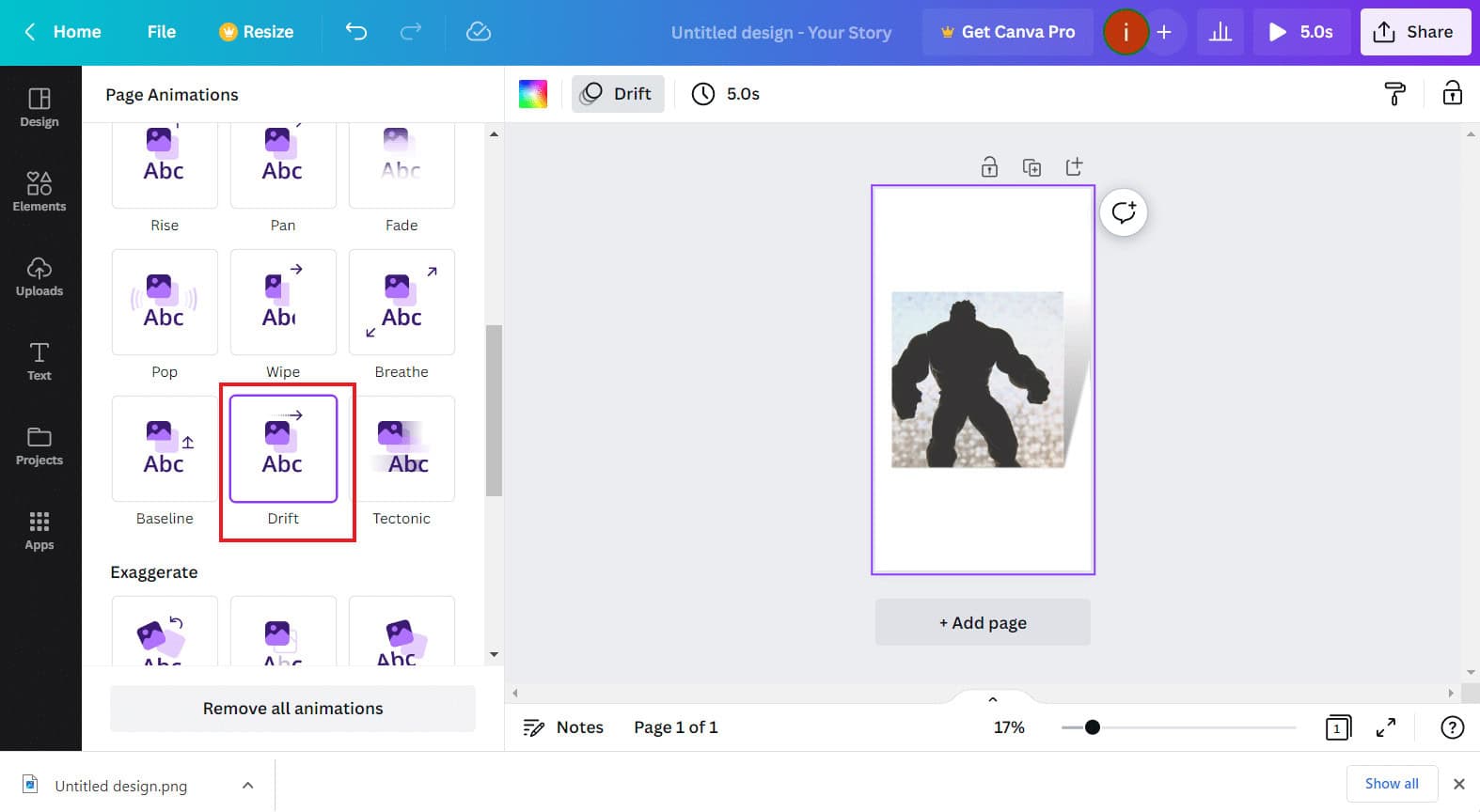 Select an Animation effect | How to Create a Shadow Effect in Canva