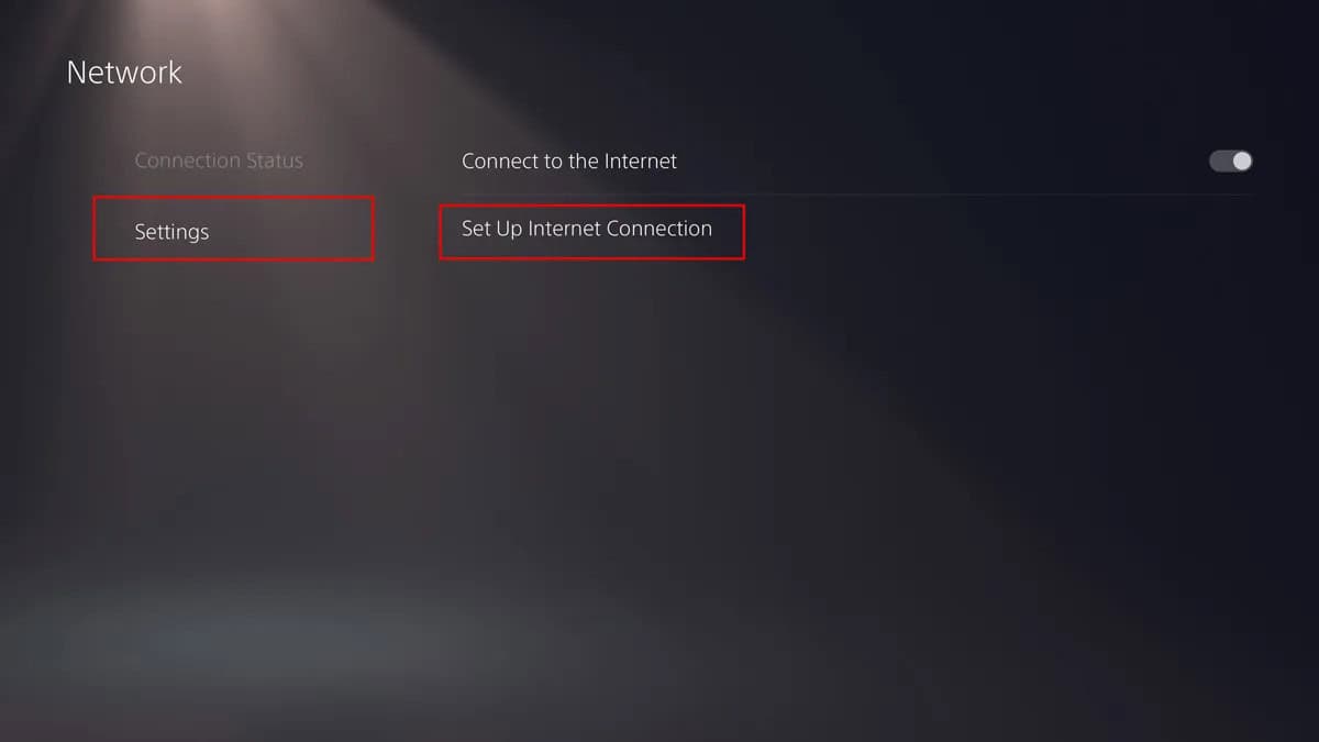 Select Network followed by Set up Internet Connection.