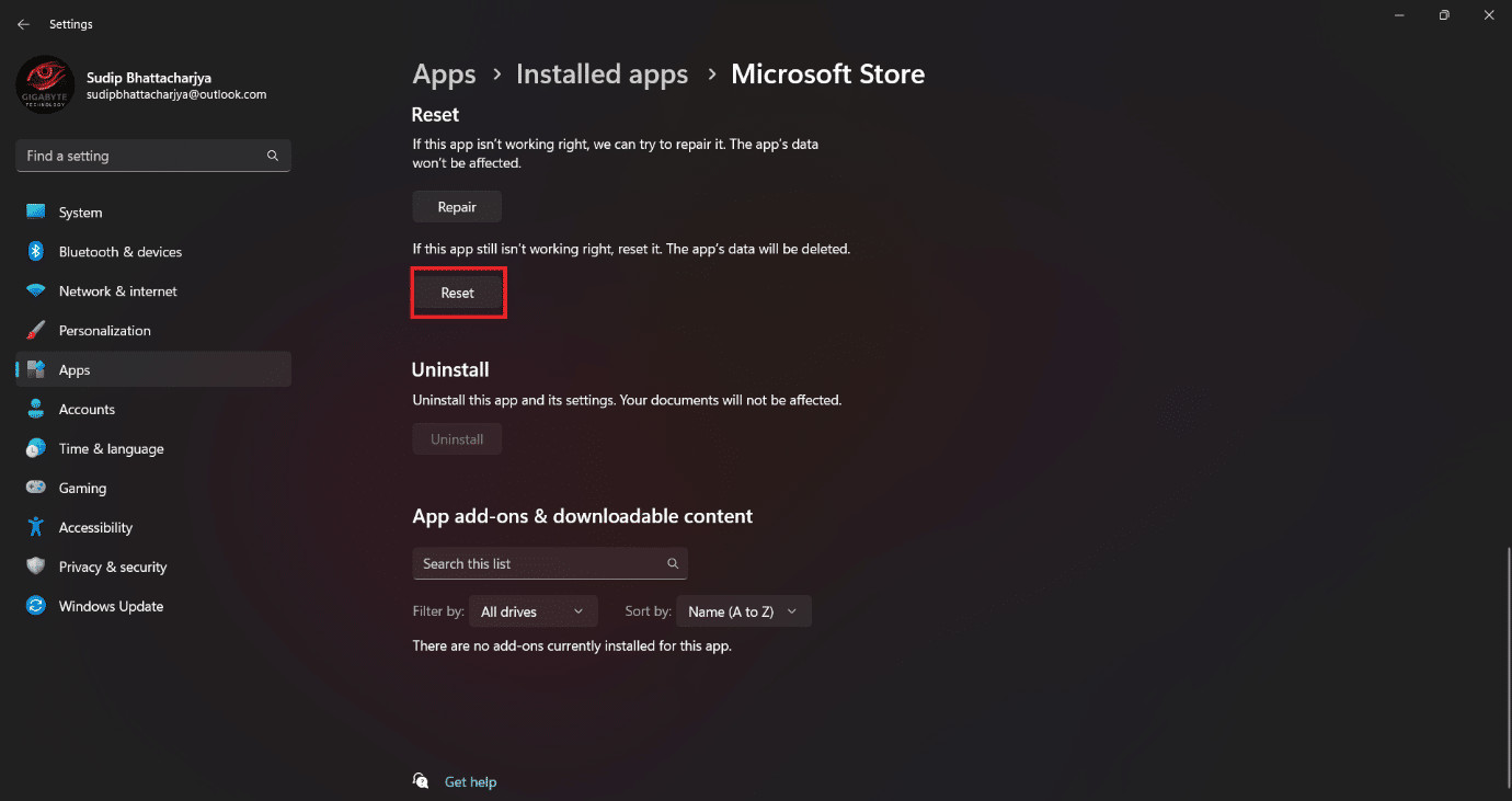 Select Reset App. 11 Ways to Fix Microsoft Store Error Code 0x80070520