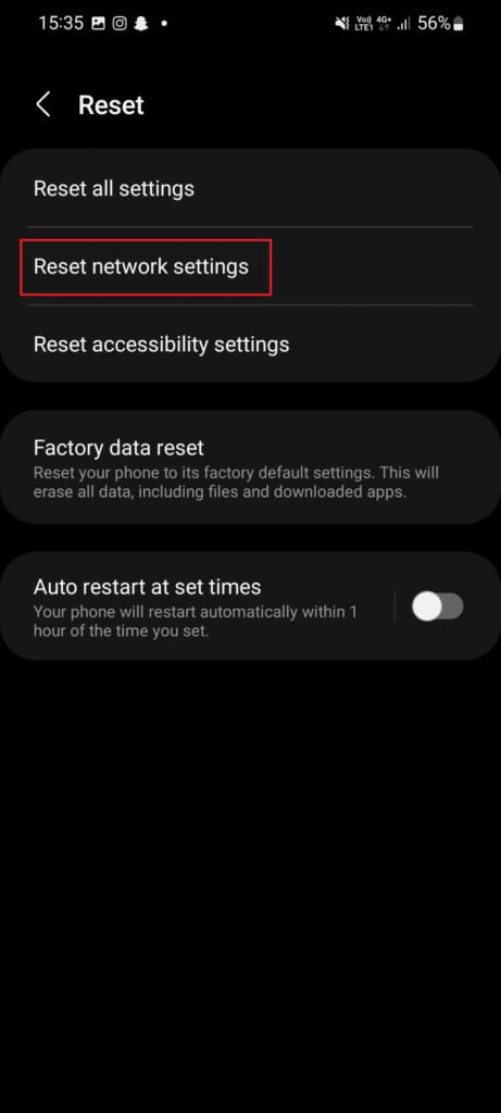 Select Reset network settings