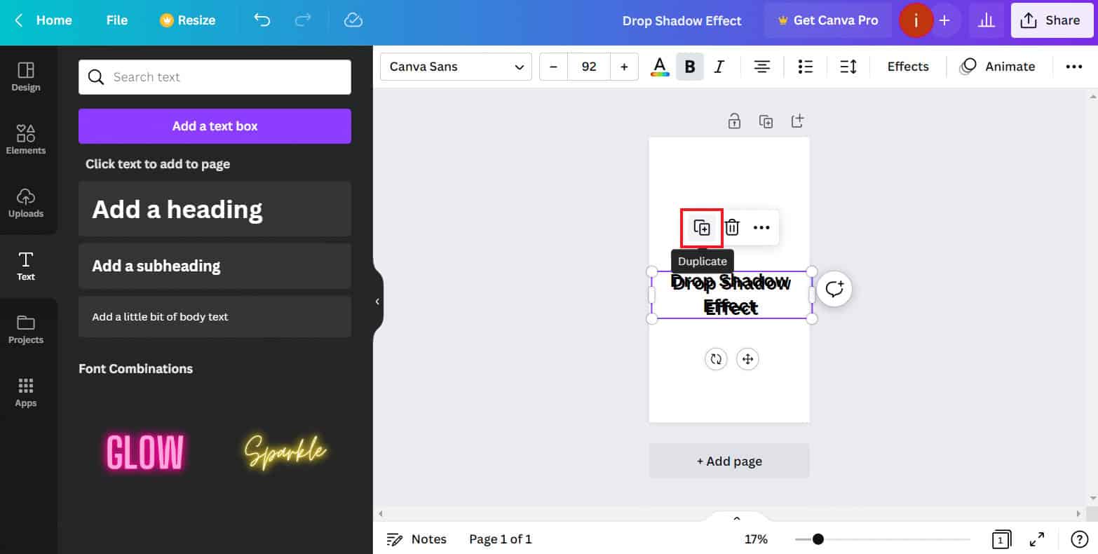 Select the Duplicate icon | How to Create a Shadow Effect in Canva