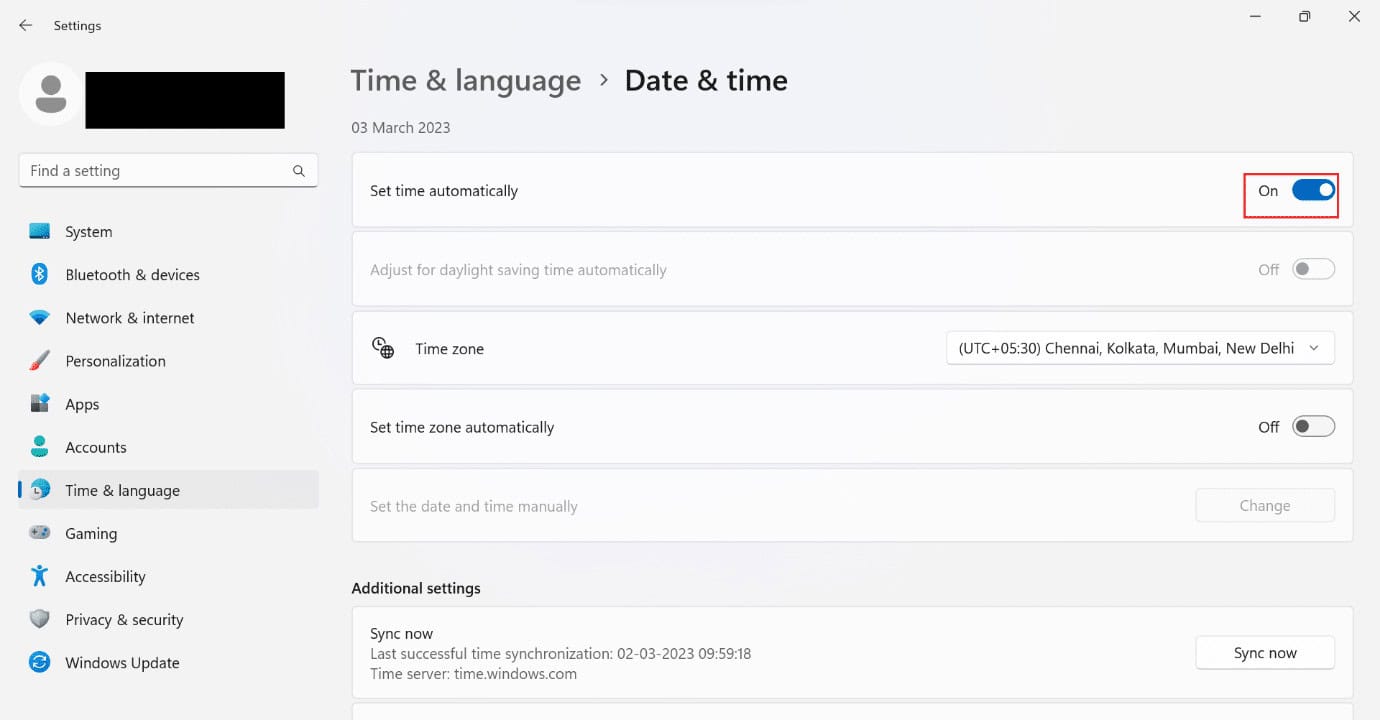 set time automatically. Fix ERR_HTTP2_PROTOCOL_ERROR in Google Chrome
