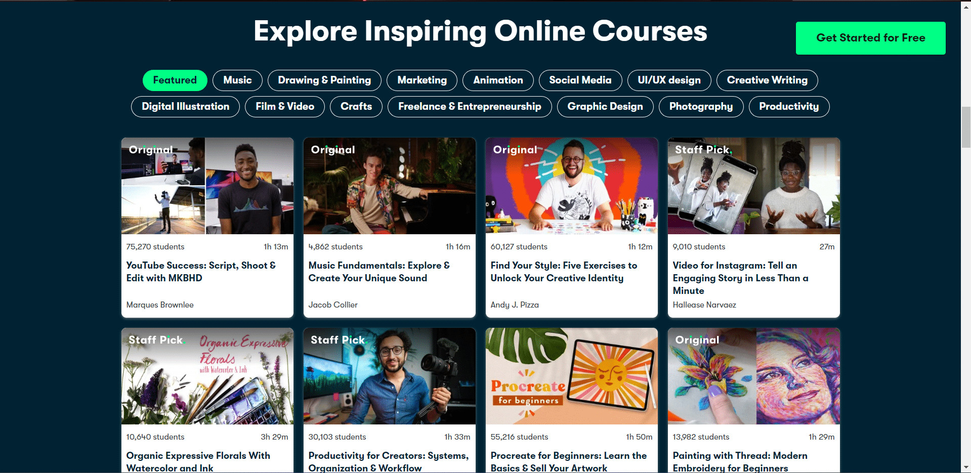 Skillshare home page