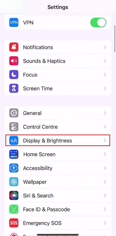 swipe down and tap on Display & Brightness