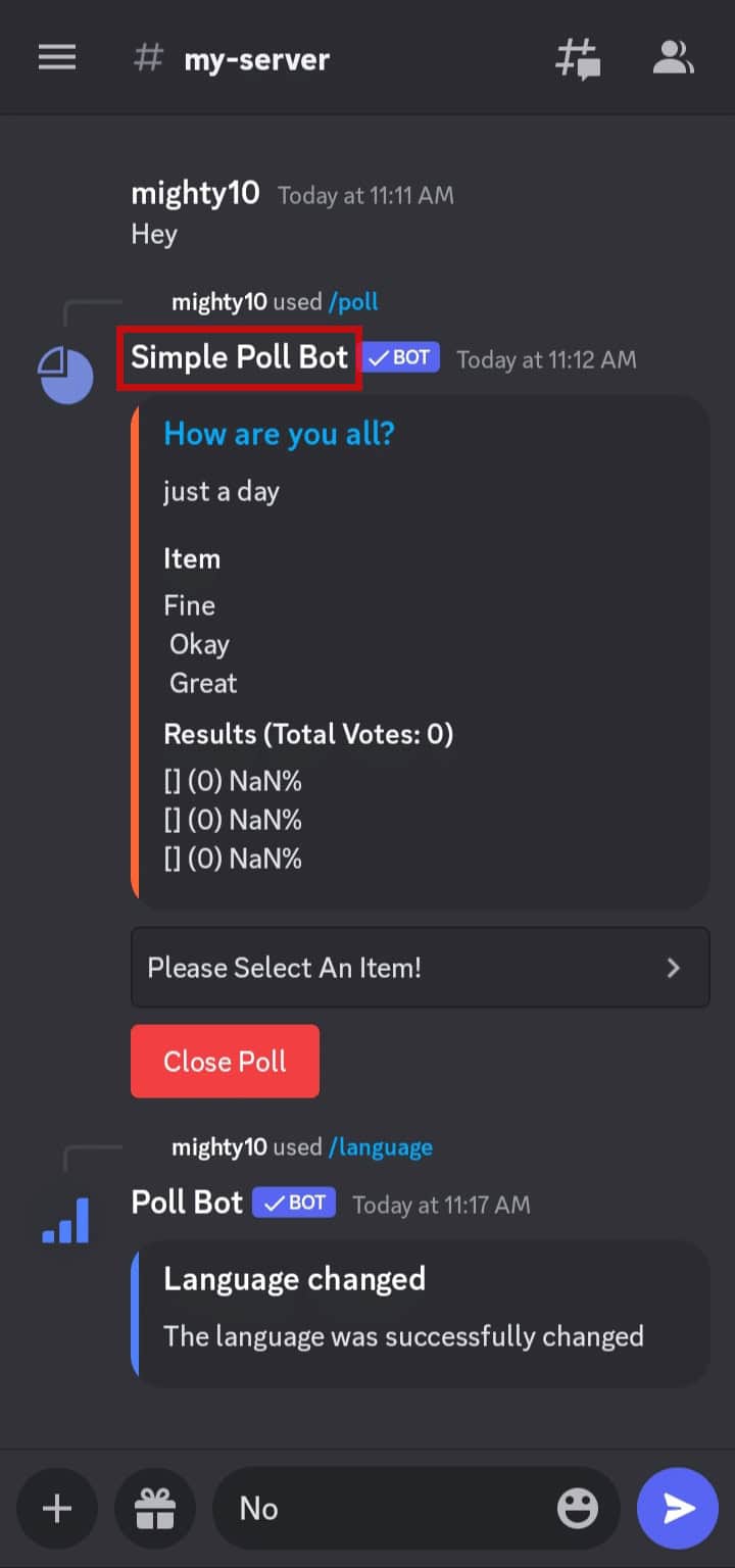 Tap and hold the name of the Simple Poll Bot.