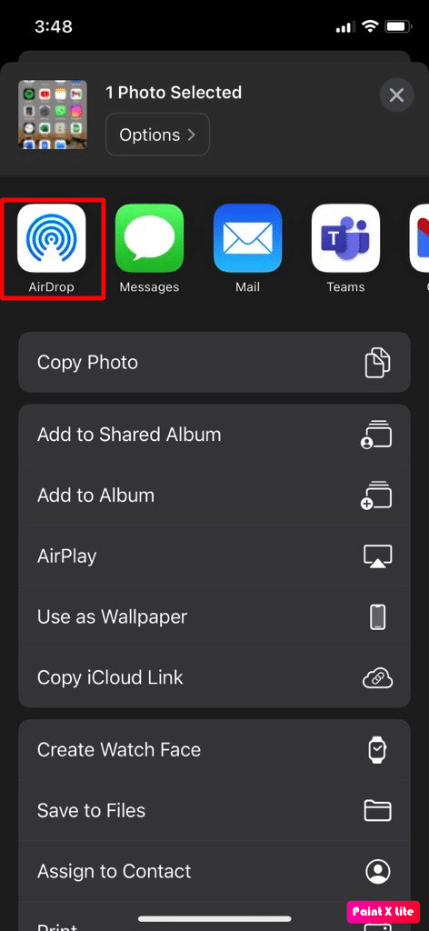 tap on airdrop option