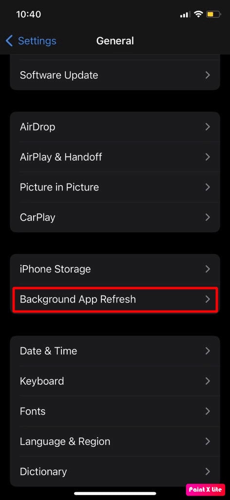 tap on background app refresh