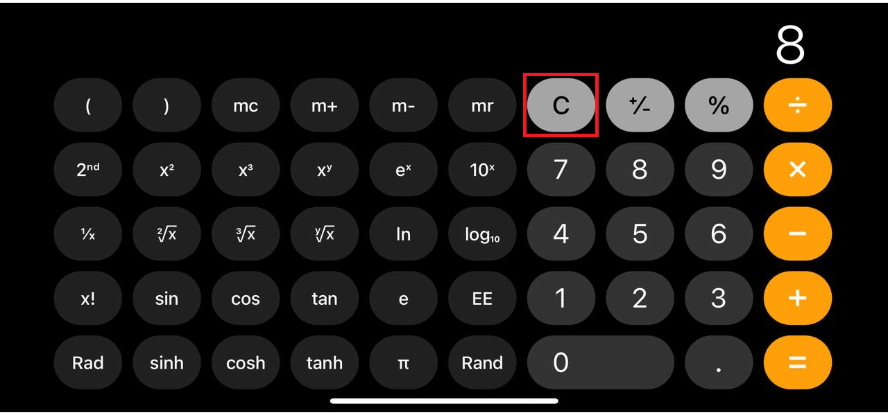 Tap on C button to cancel the calculation. | How to See History on iPhone Calculator