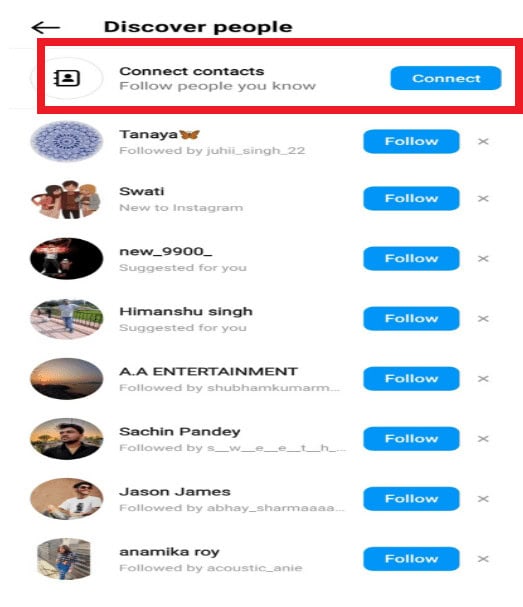 tap on Connect contacts | How to Find and View Contacts on Instagram