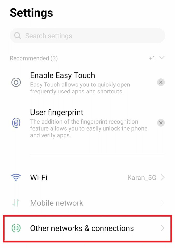 Tap on Other networks & connections