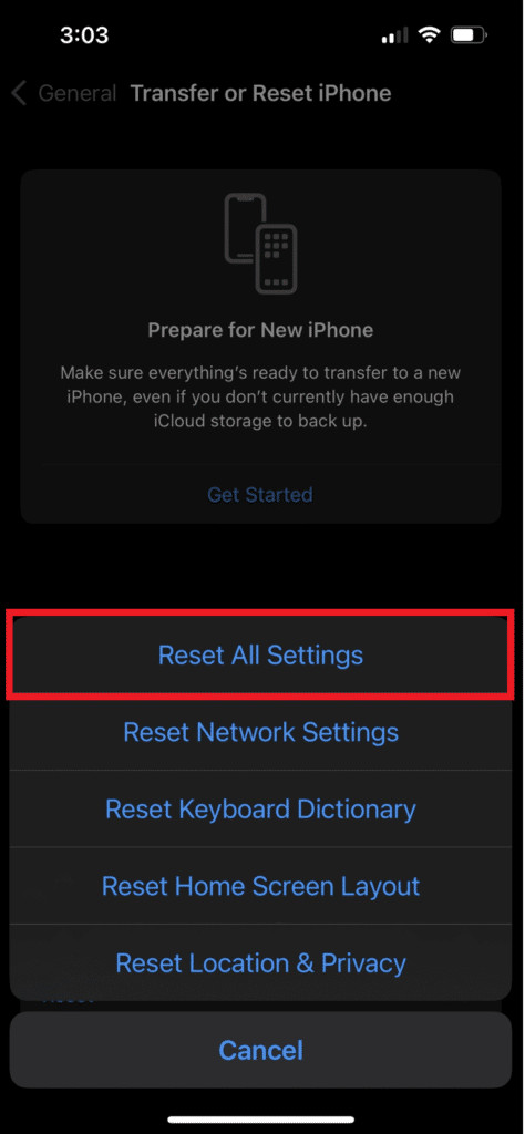 Tap on Reset All Settings