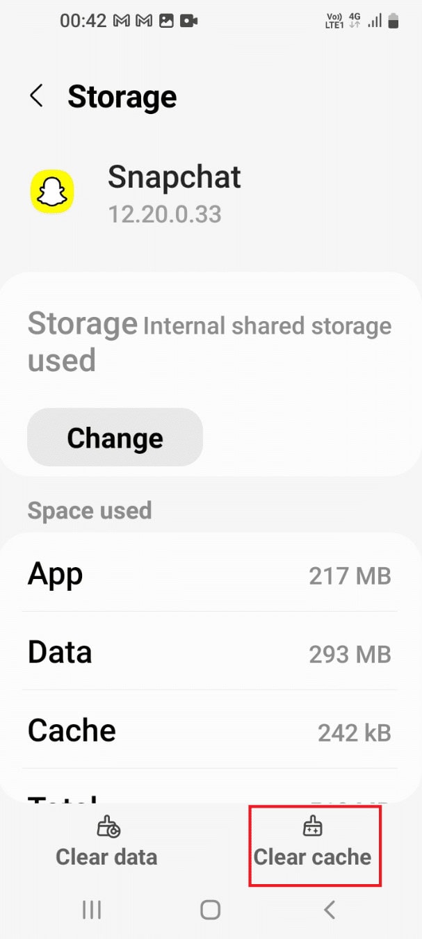 Tap on the Clear cache option to clear the cache of the app