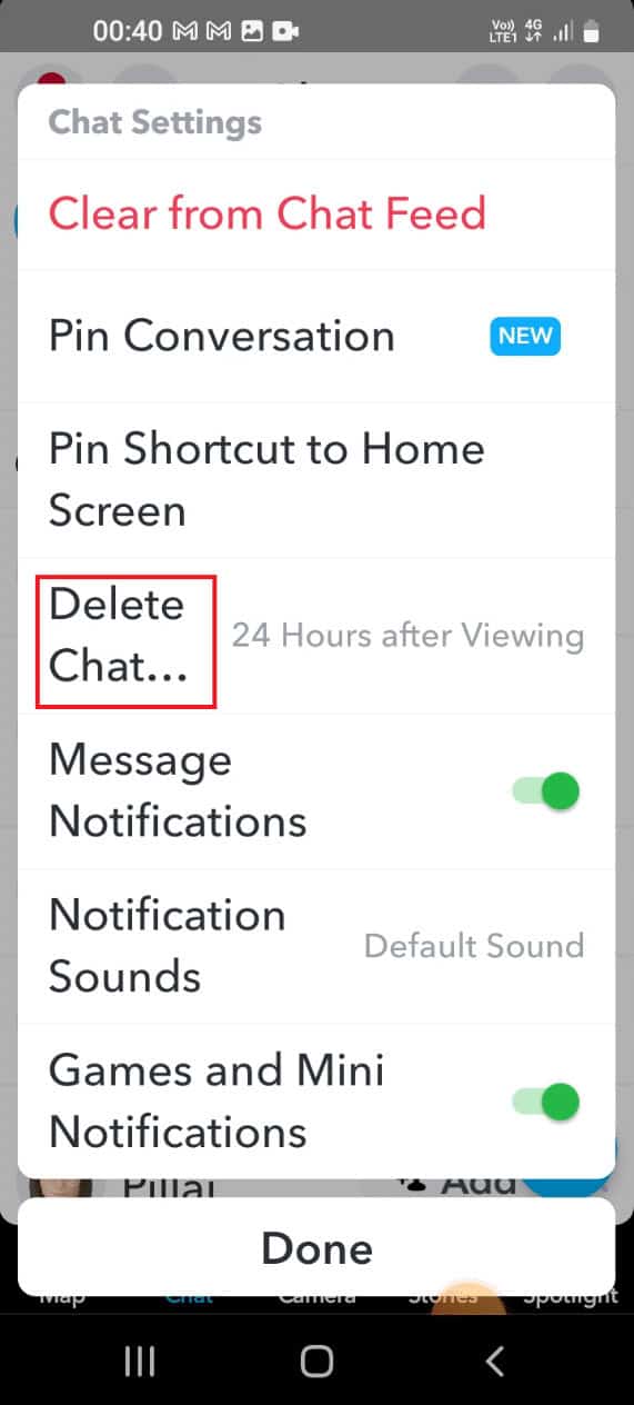 Tap on the Delete Chat option. Fix Snapchat Message Disappeared Issue