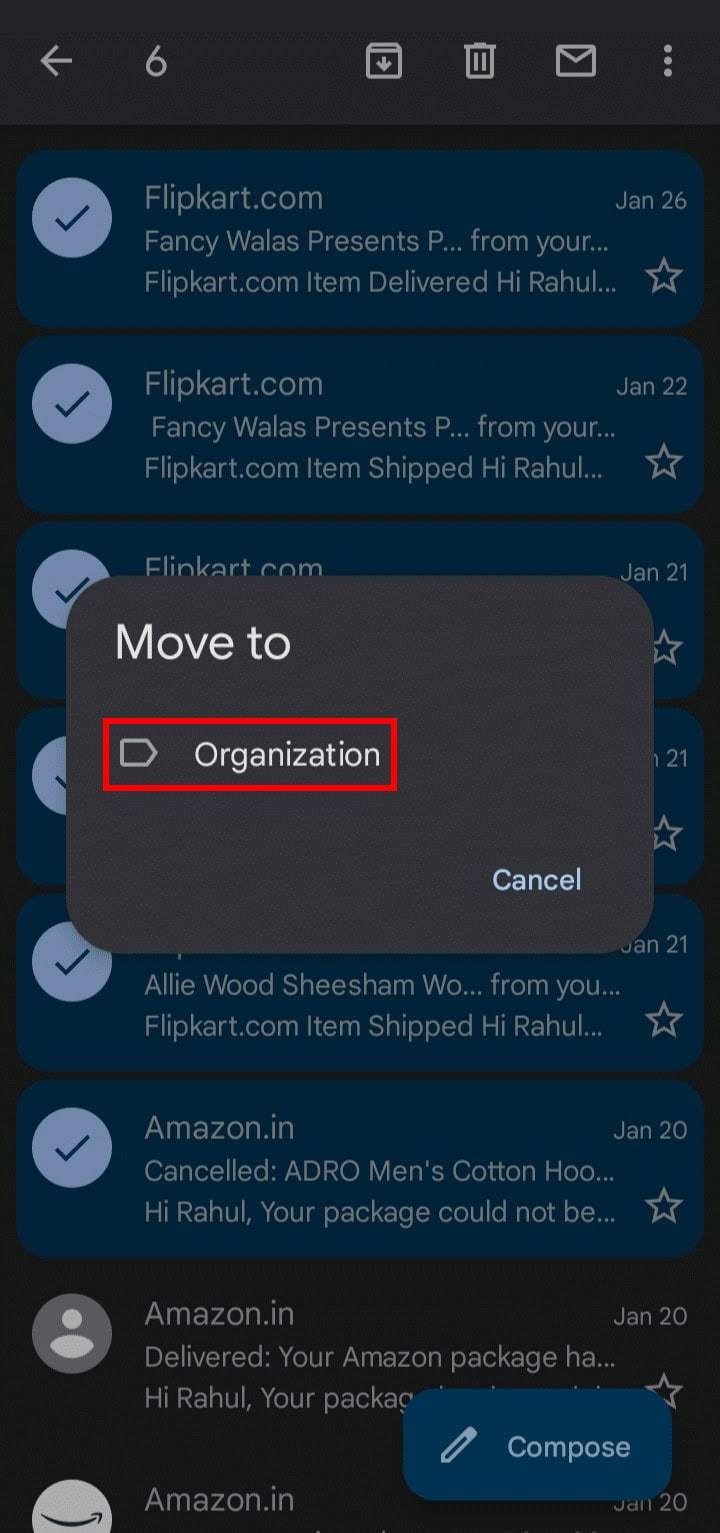 Tap on the label name to which you want to move your emails. | How to Label Multiple Emails in Gmail