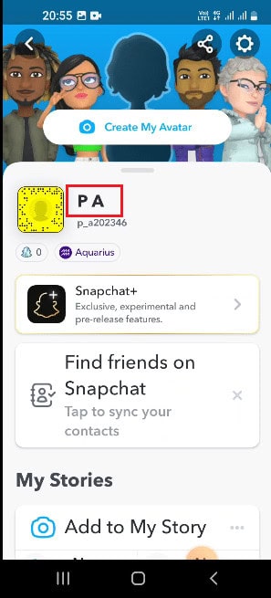 Tap on the name above the username