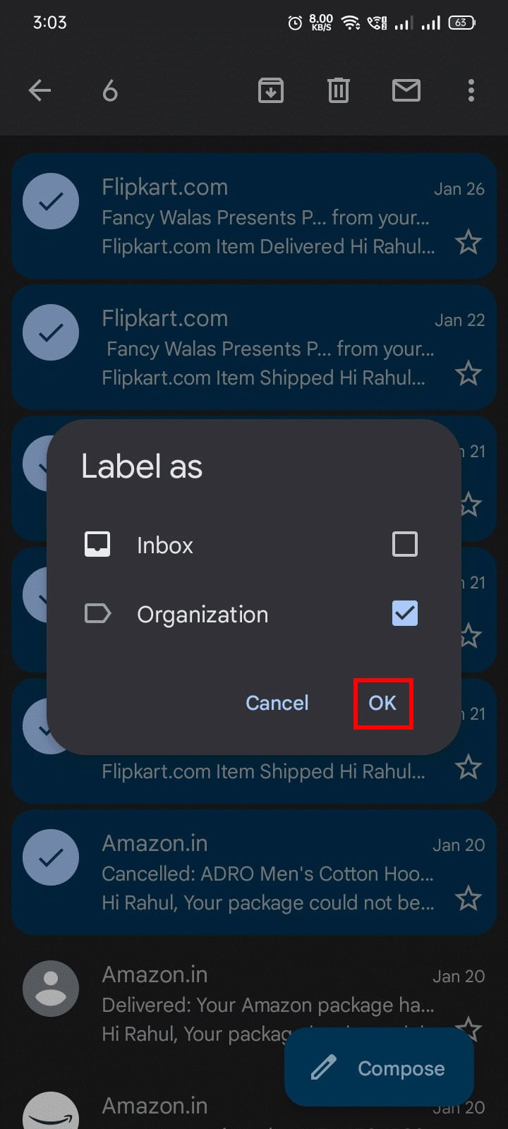 Tap on the OK option to confirm the label change.