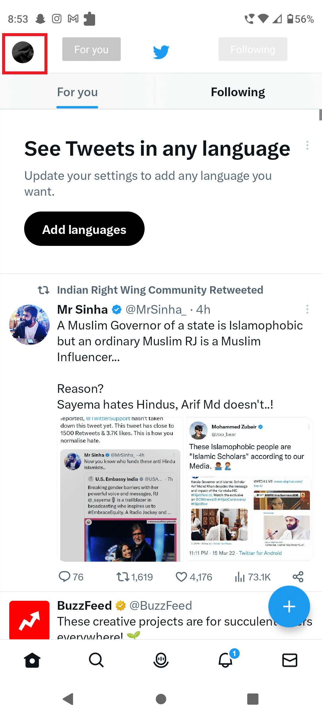 Tap on the profile icon | can you see all Likes on a tweet