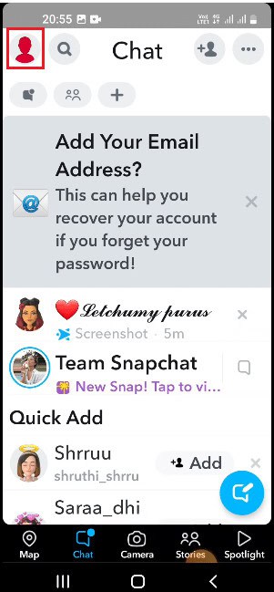 Tap on the profile icon. Fix Snapchat Message Disappeared Issue