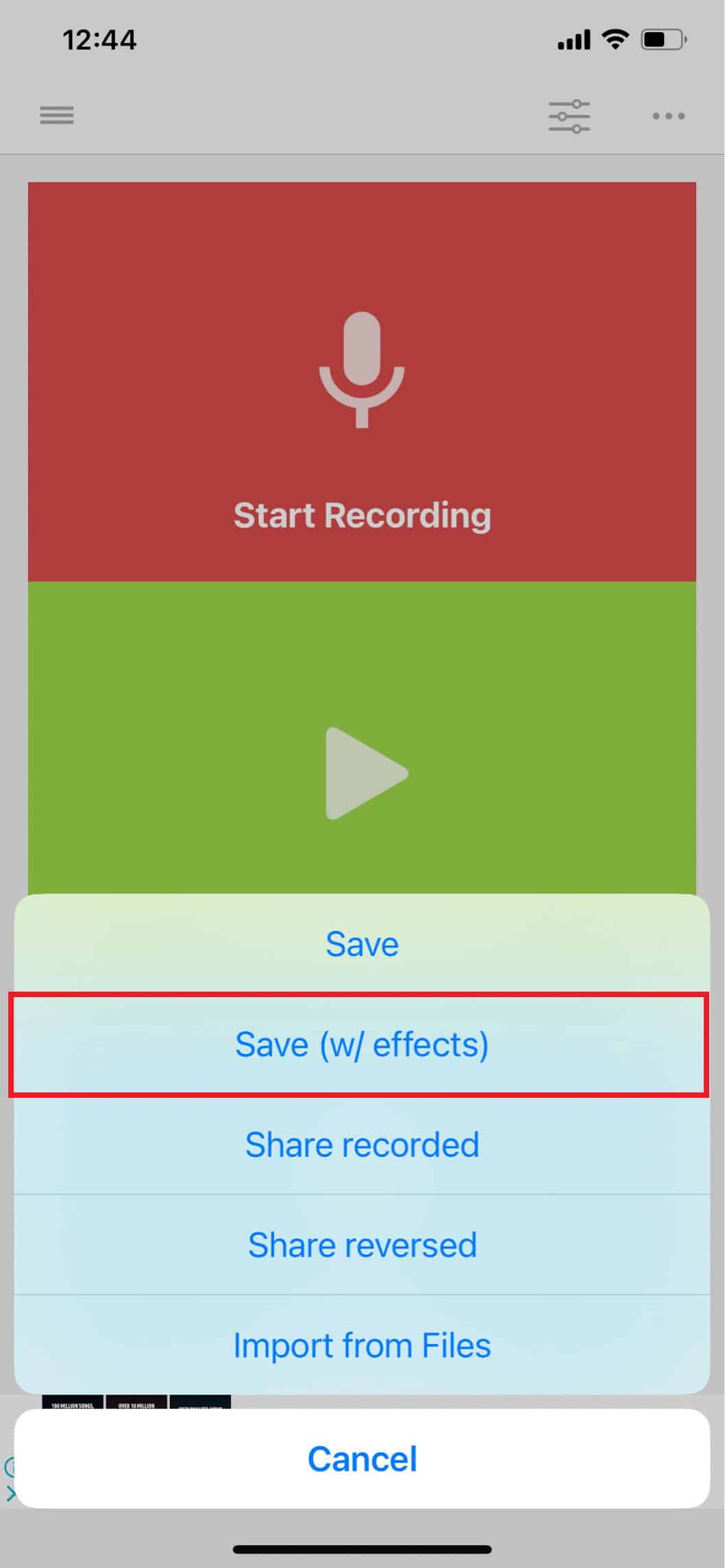 tap on the Save (w/ effects) option