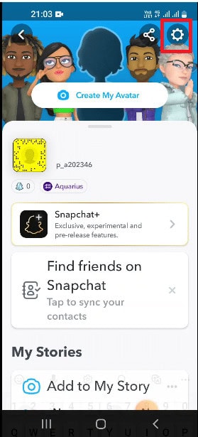 Tap on the Settings icon. How to Send Invisible Text on Snapchat