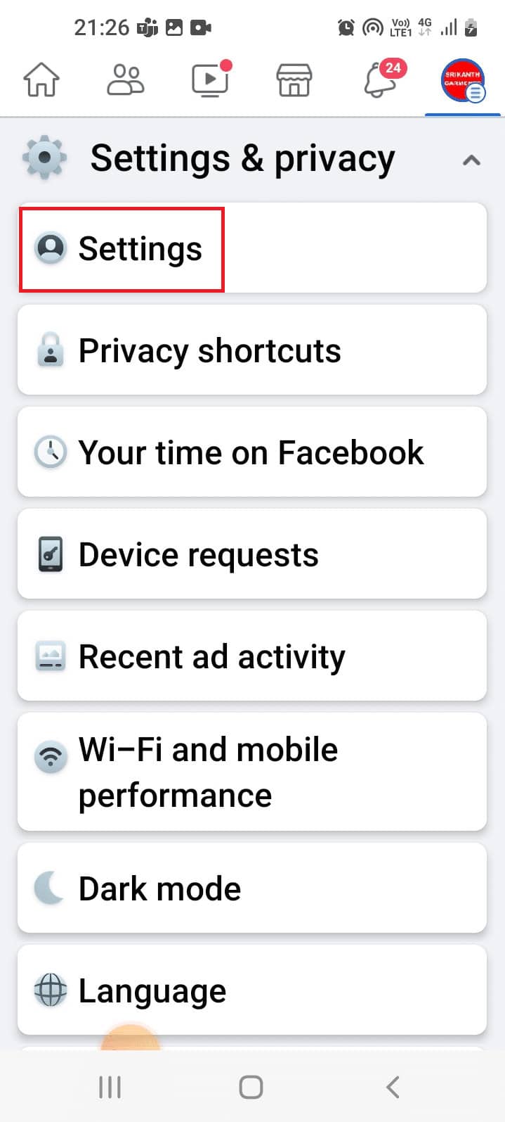 tap on the Settings option