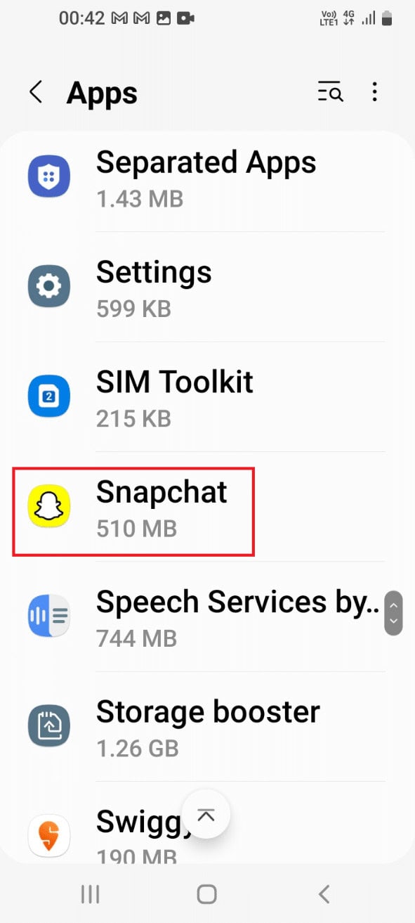 Tap on the Snapchat app in the list