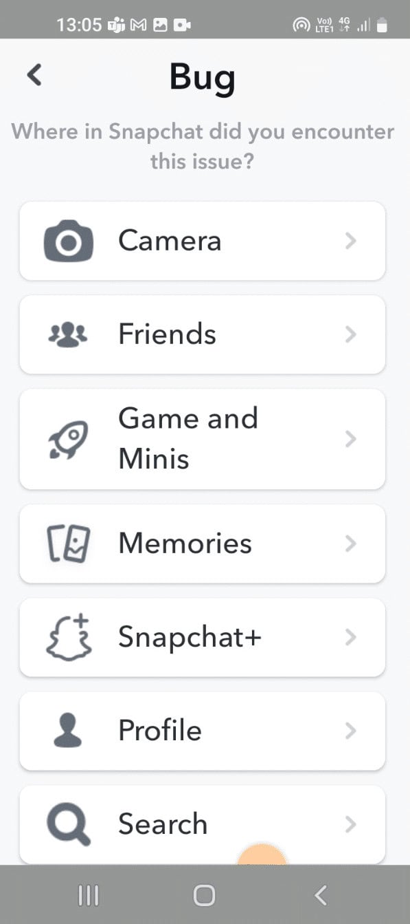 Tap on the specific option on which you feel the bug gets categorized