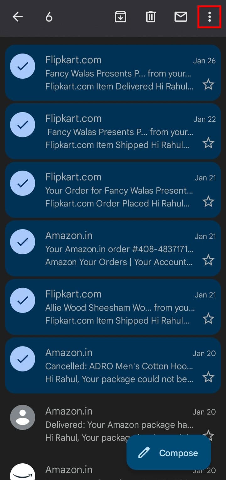 Tap on the three vertical dot icon at the top right corner of the screen.