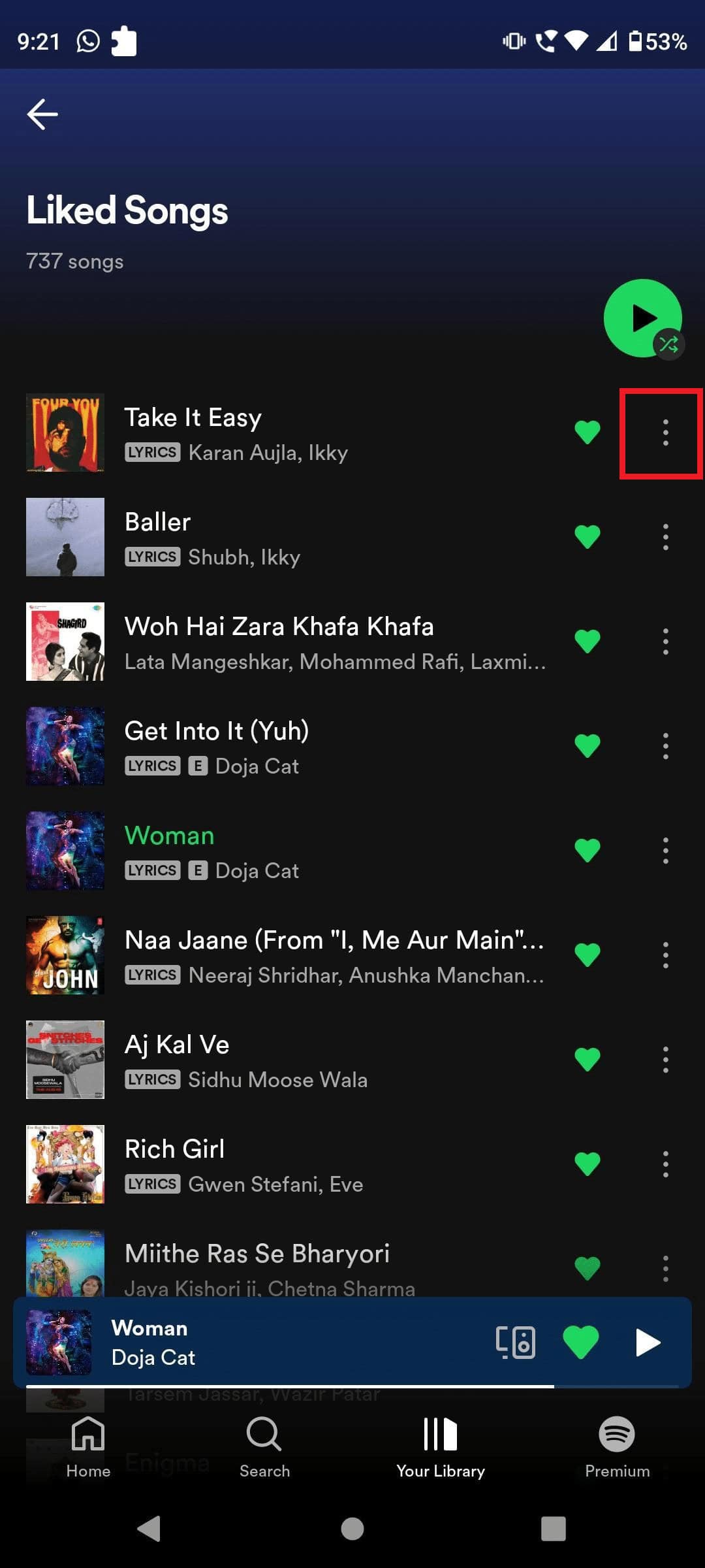 Tap on the three vertical dots beside a song