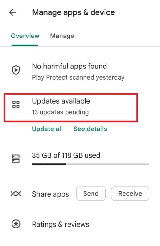 Tap on Updates available