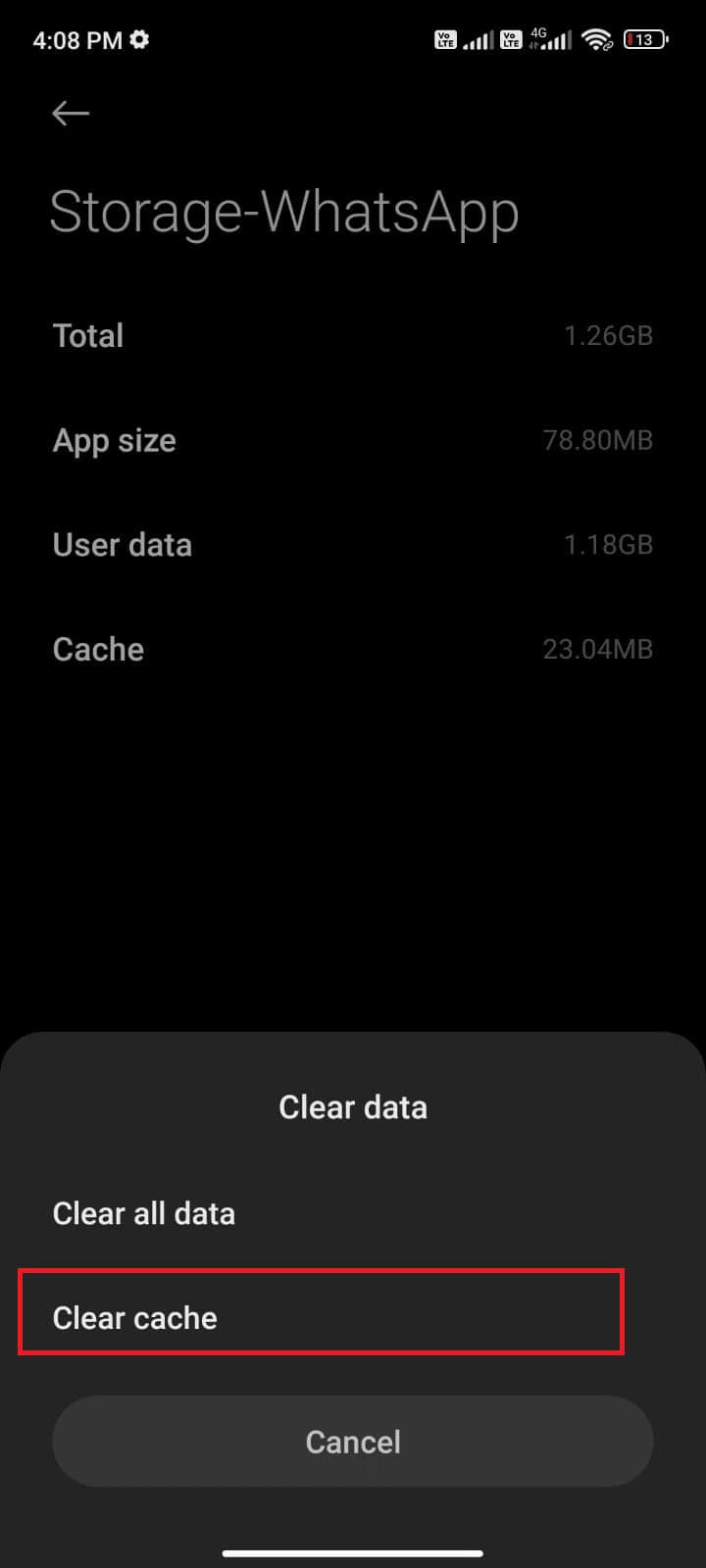Then, tap Clear data followed by Clear cache option
