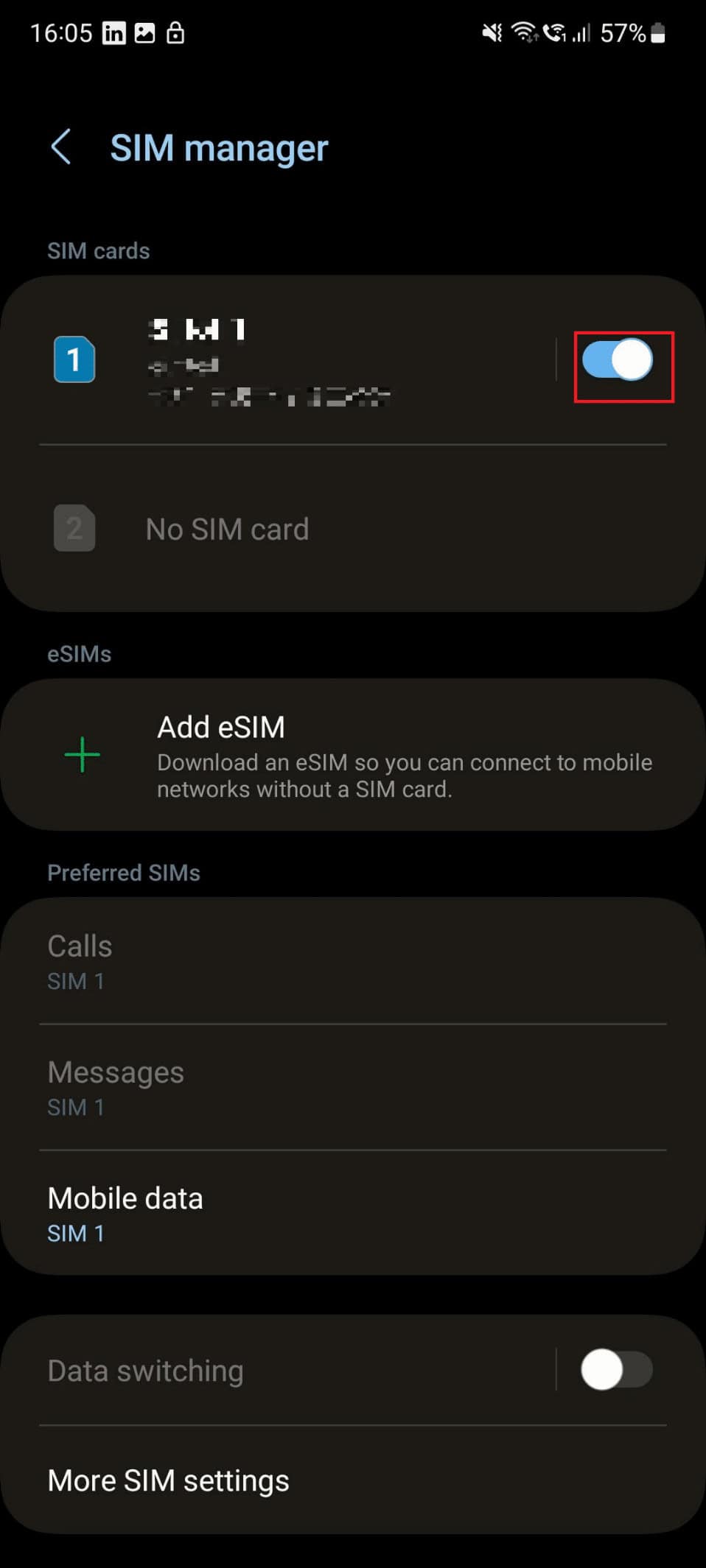 toggle off SIM