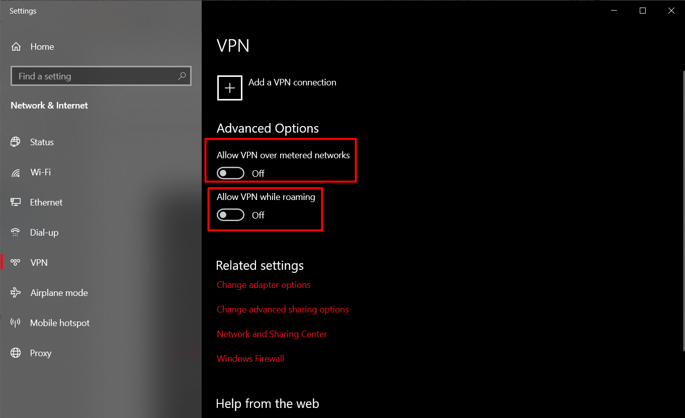 toggle off VPN