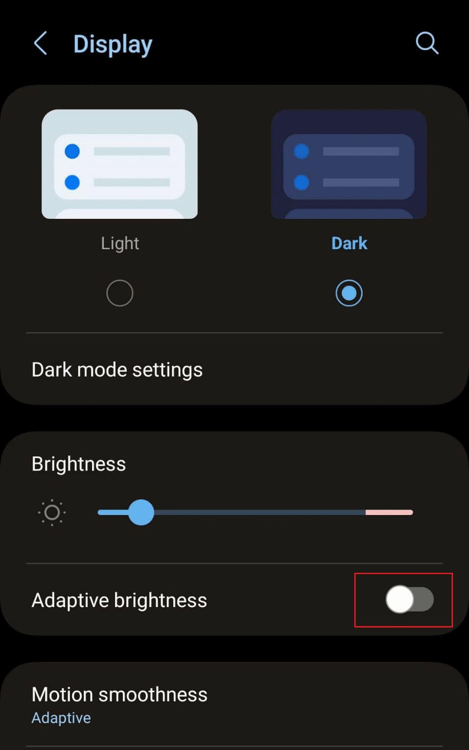 turn off the toggle for the Adaptive brightness option