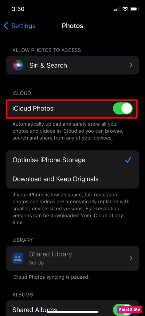 toggle on icloud photos slider